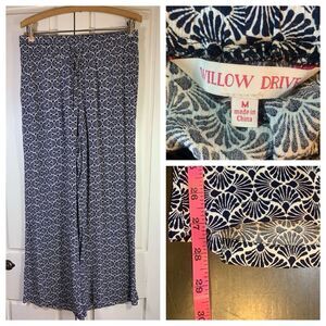 Willow Drive Boho Wide Leg Flowy Pants Medium Elastic‎ Waist Stretch Blue Church